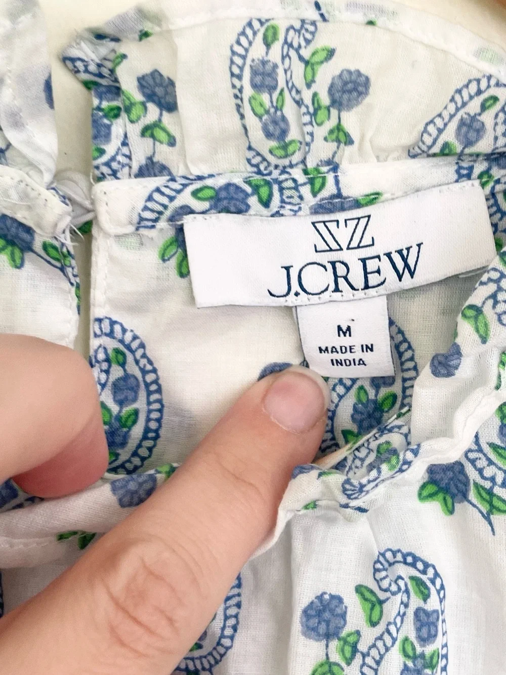 SZ Blockprints X J. Crew Smocked Puff Sleeve Top in Blue Paisley M Medium Cotton